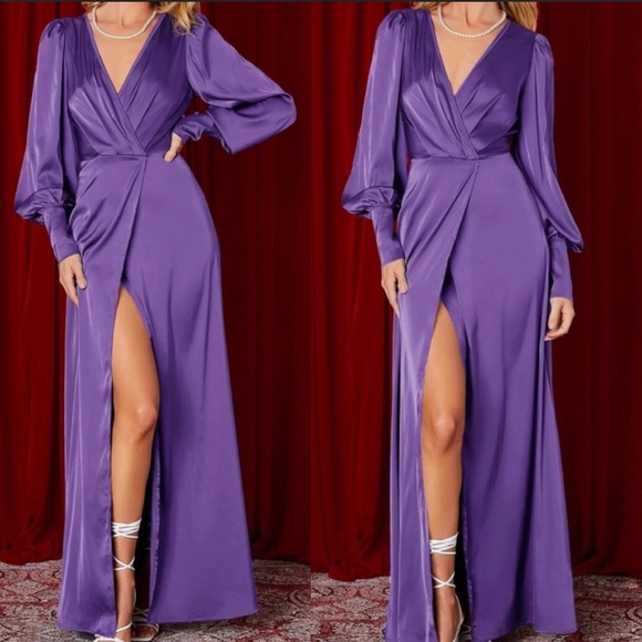 Luxe wrap party satin dress - Picture 7 of 9